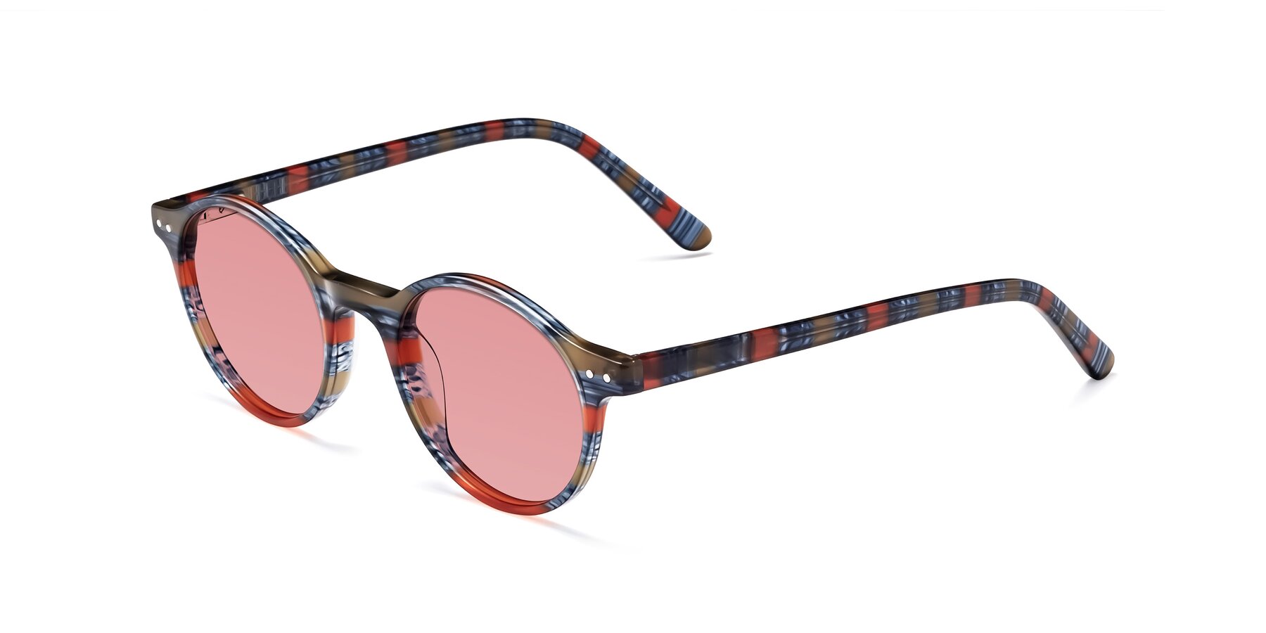 Angle of Jardi in Stripe Blue Red with Medium Garnet Tinted Lenses