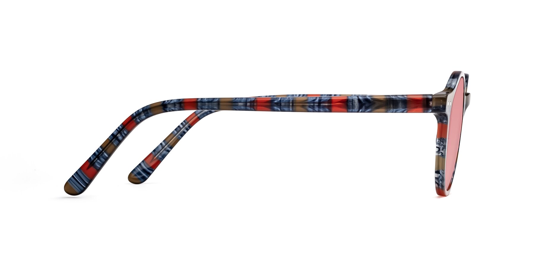 Side of Jardi in Stripe Blue Red with Medium Garnet Tinted Lenses