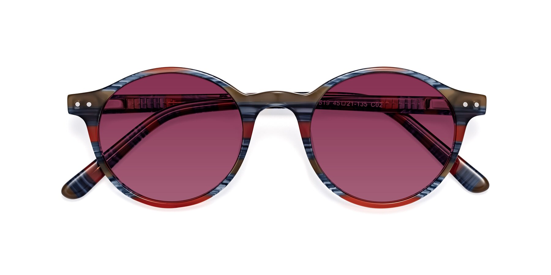 Folded Front of Jardi in Stripe Blue Red with Wine Tinted Lenses