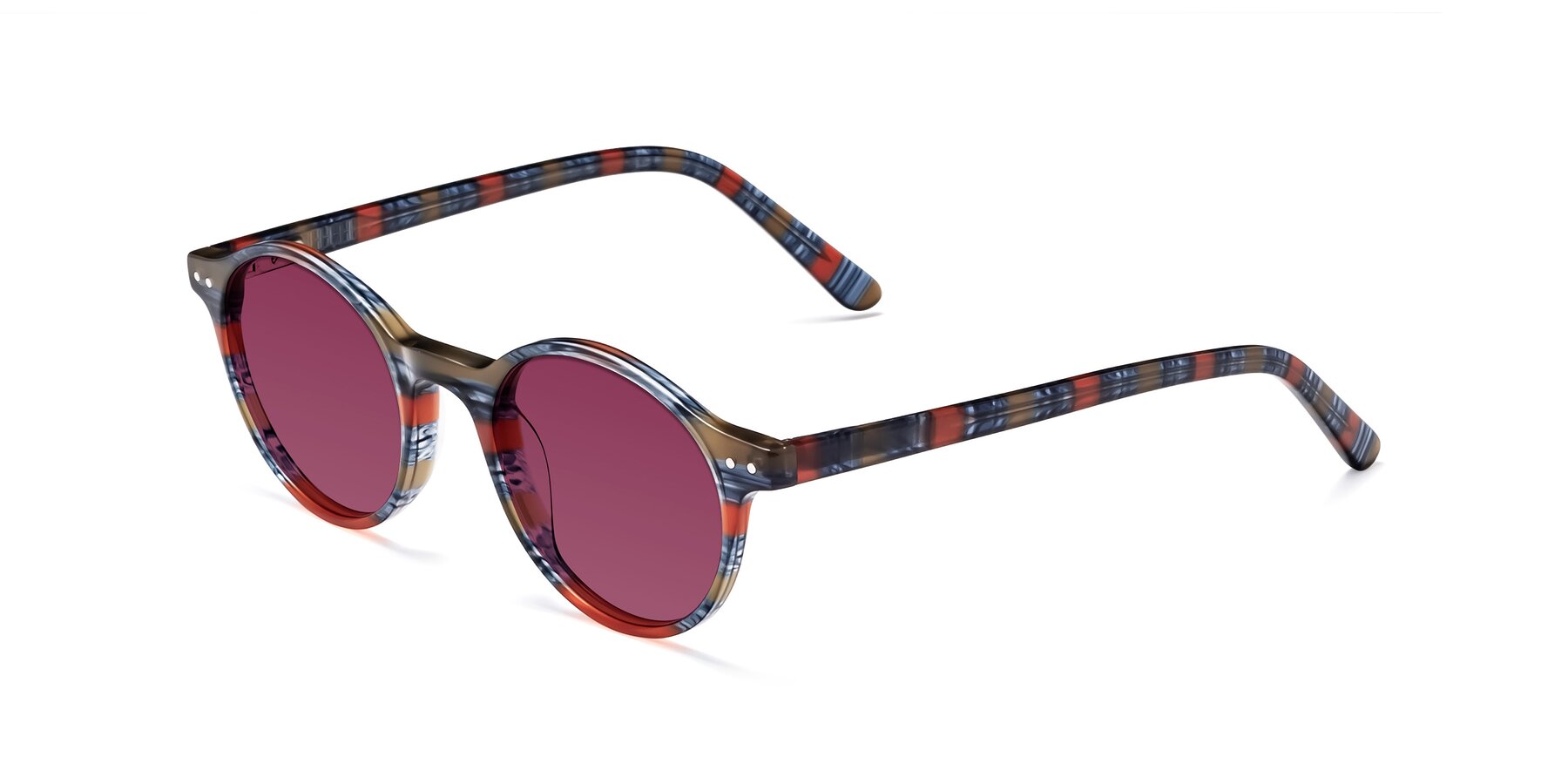 Angle of Jardi in Stripe Blue Red with Wine Tinted Lenses