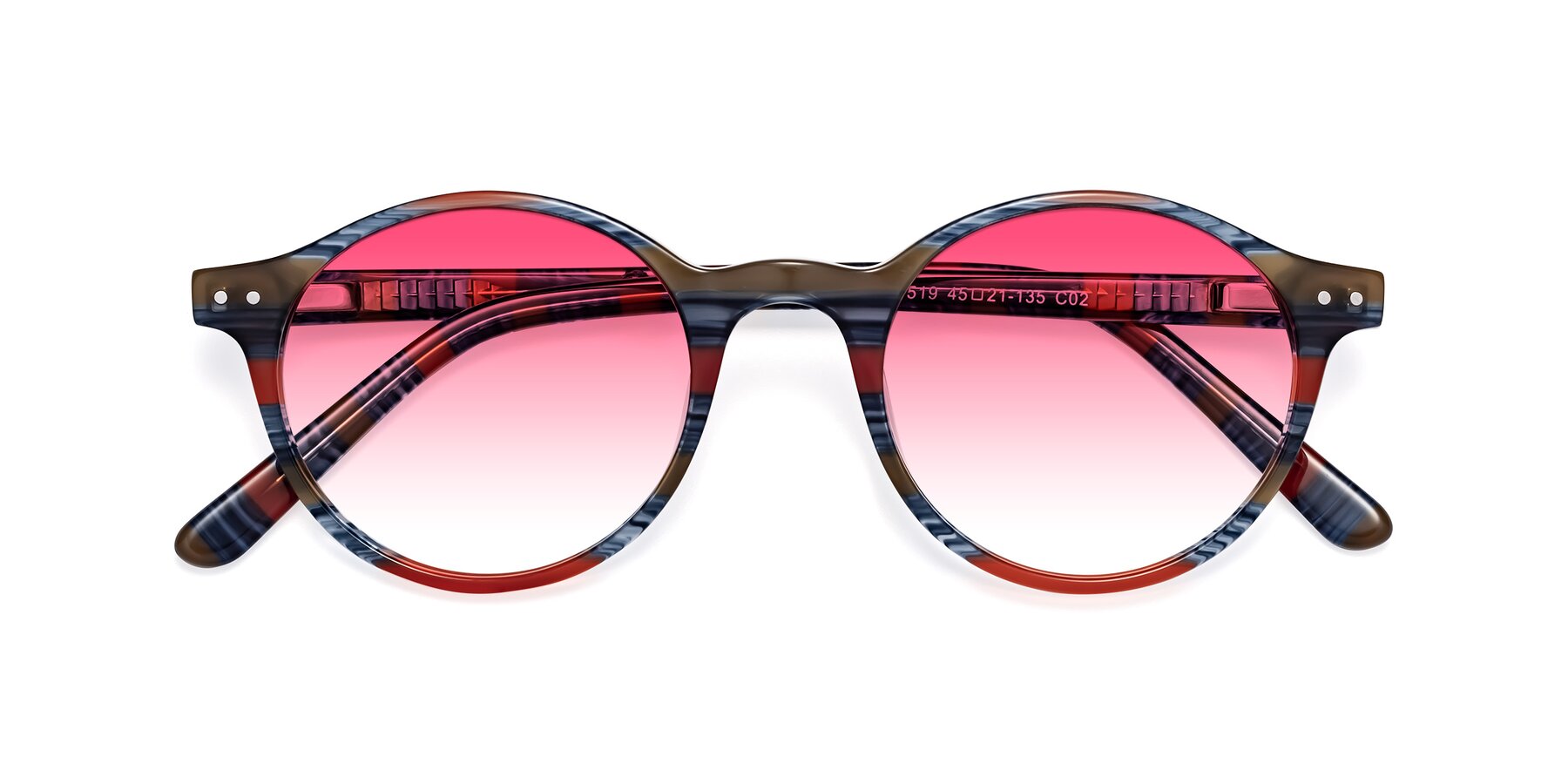 Folded Front of Jardi in Stripe Blue Red with Pink Gradient Lenses