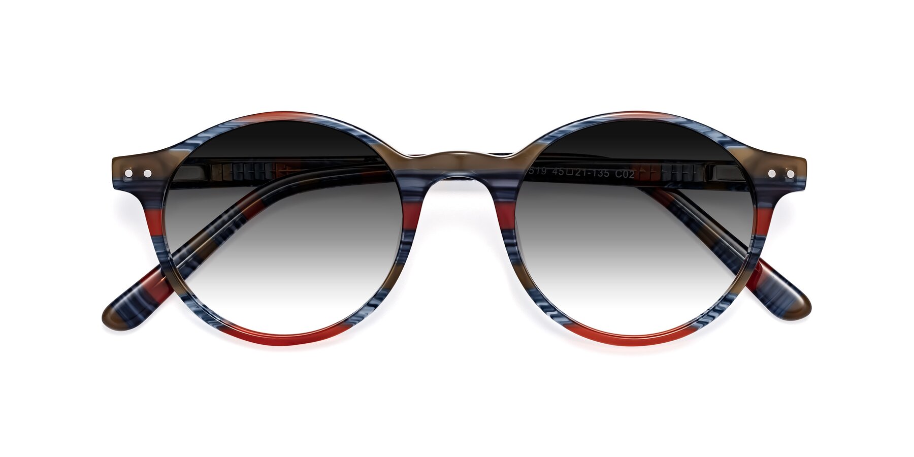 Folded Front of Jardi in Stripe Blue Red with Gray Gradient Lenses