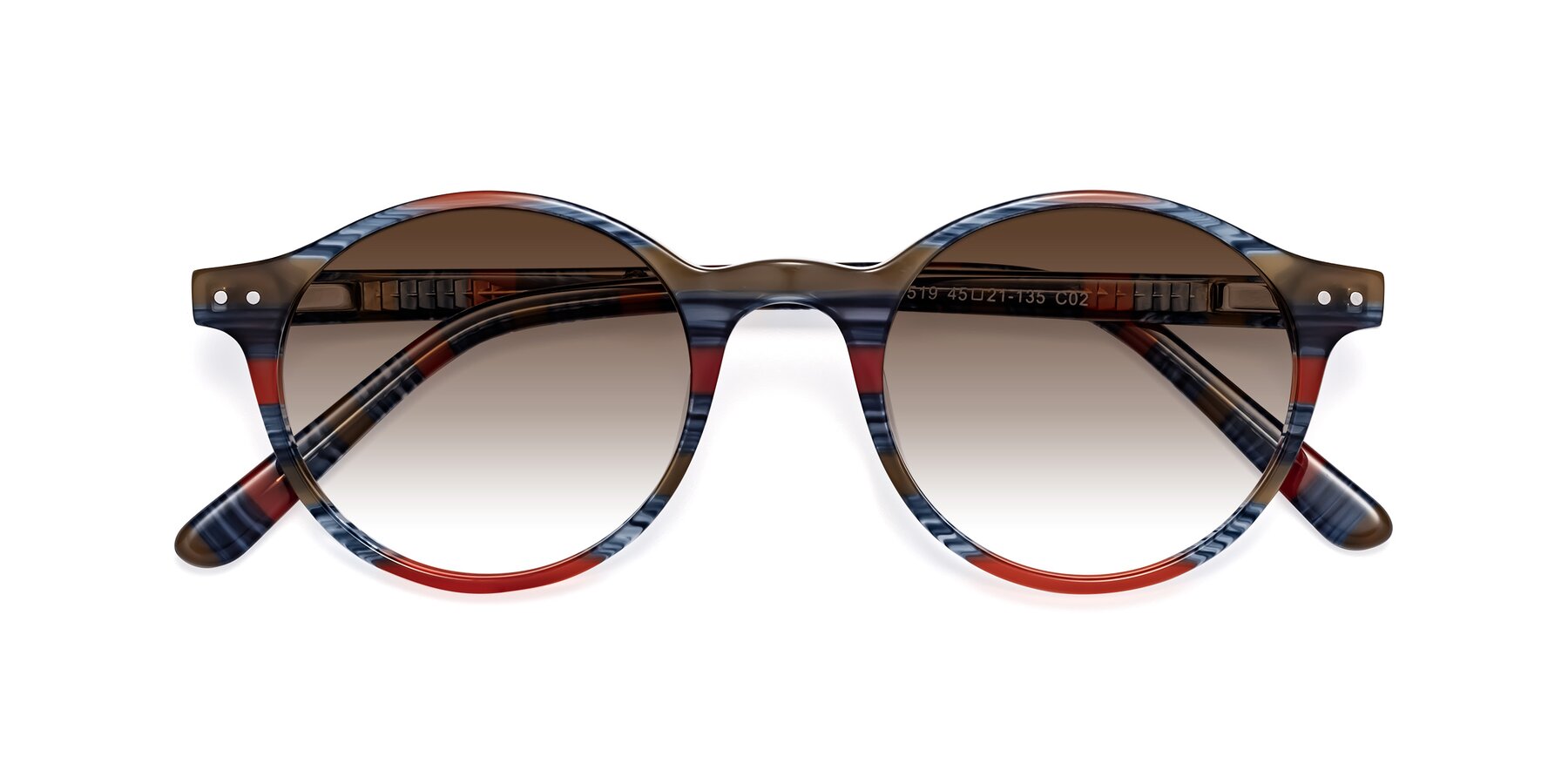 Folded Front of Jardi in Stripe Blue Red with Brown Gradient Lenses