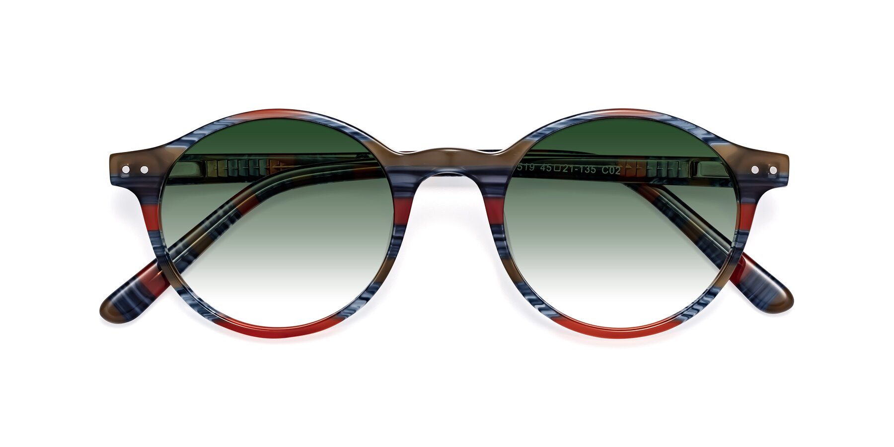 Folded Front of Jardi in Stripe Blue Red with Green Gradient Lenses
