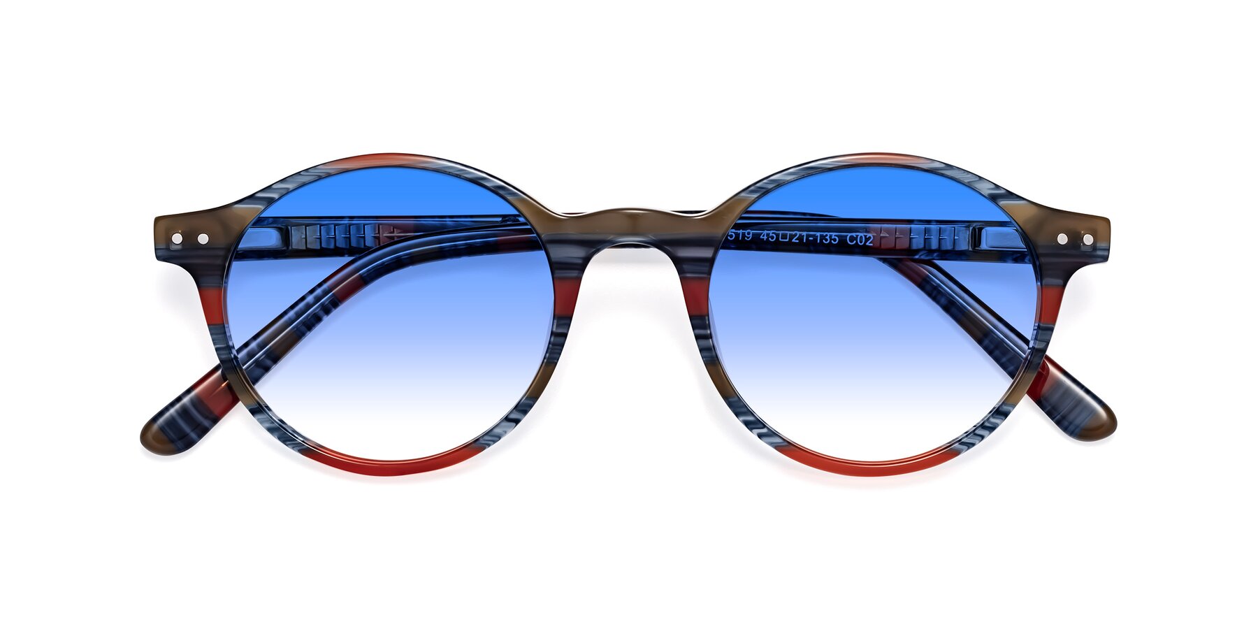 Folded Front of Jardi in Stripe Blue Red with Blue Gradient Lenses