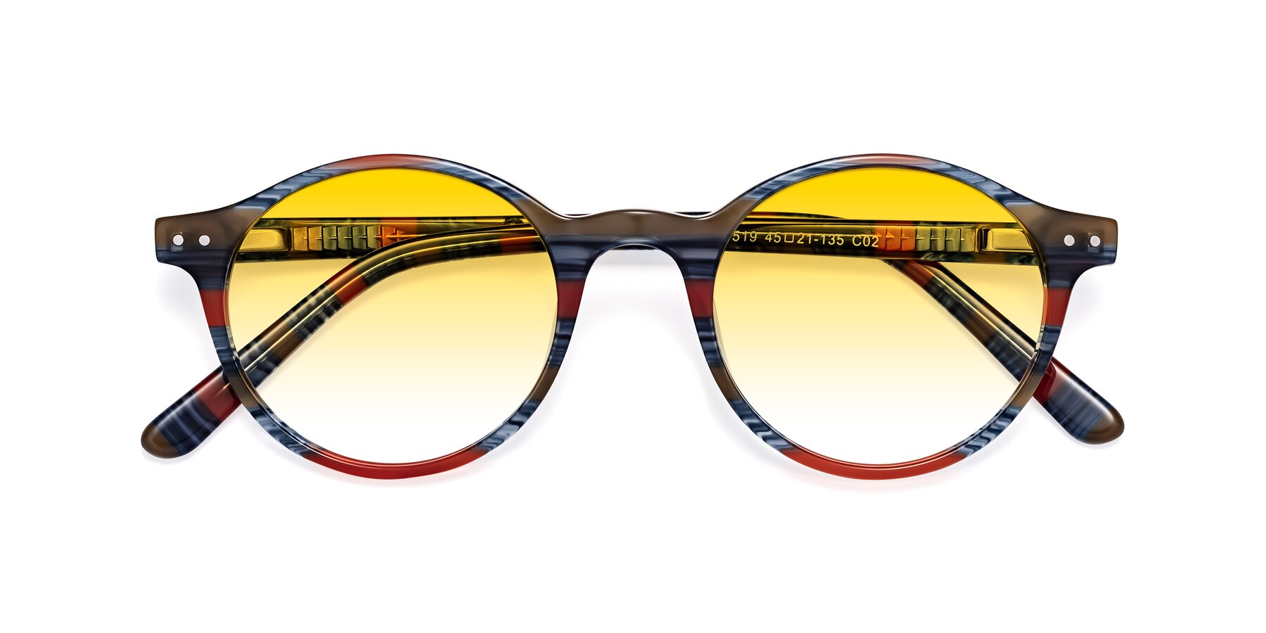 Folded Front of Jardi in Stripe Blue Red with Yellow Gradient Lenses