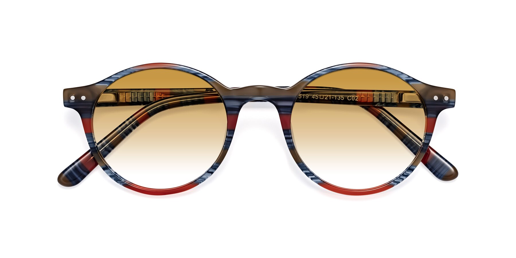 Folded Front of Jardi in Stripe Blue Red with Champagne Gradient Lenses