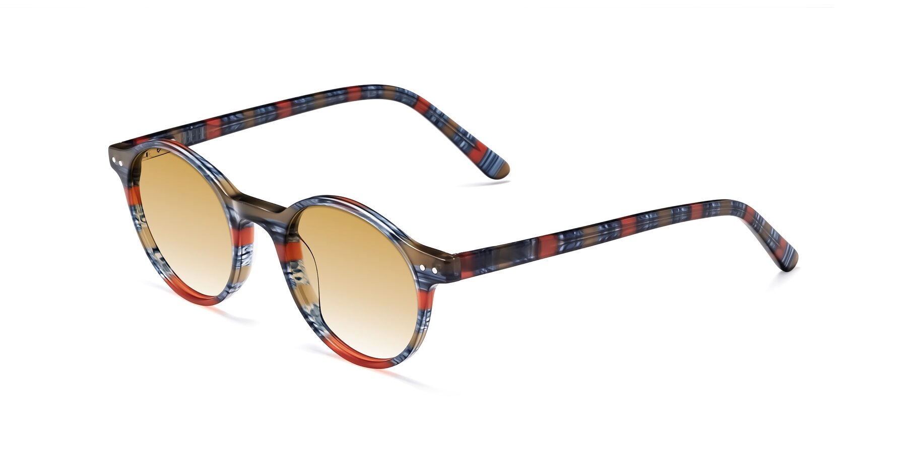 Angle of Jardi in Stripe Blue Red with Champagne Gradient Lenses