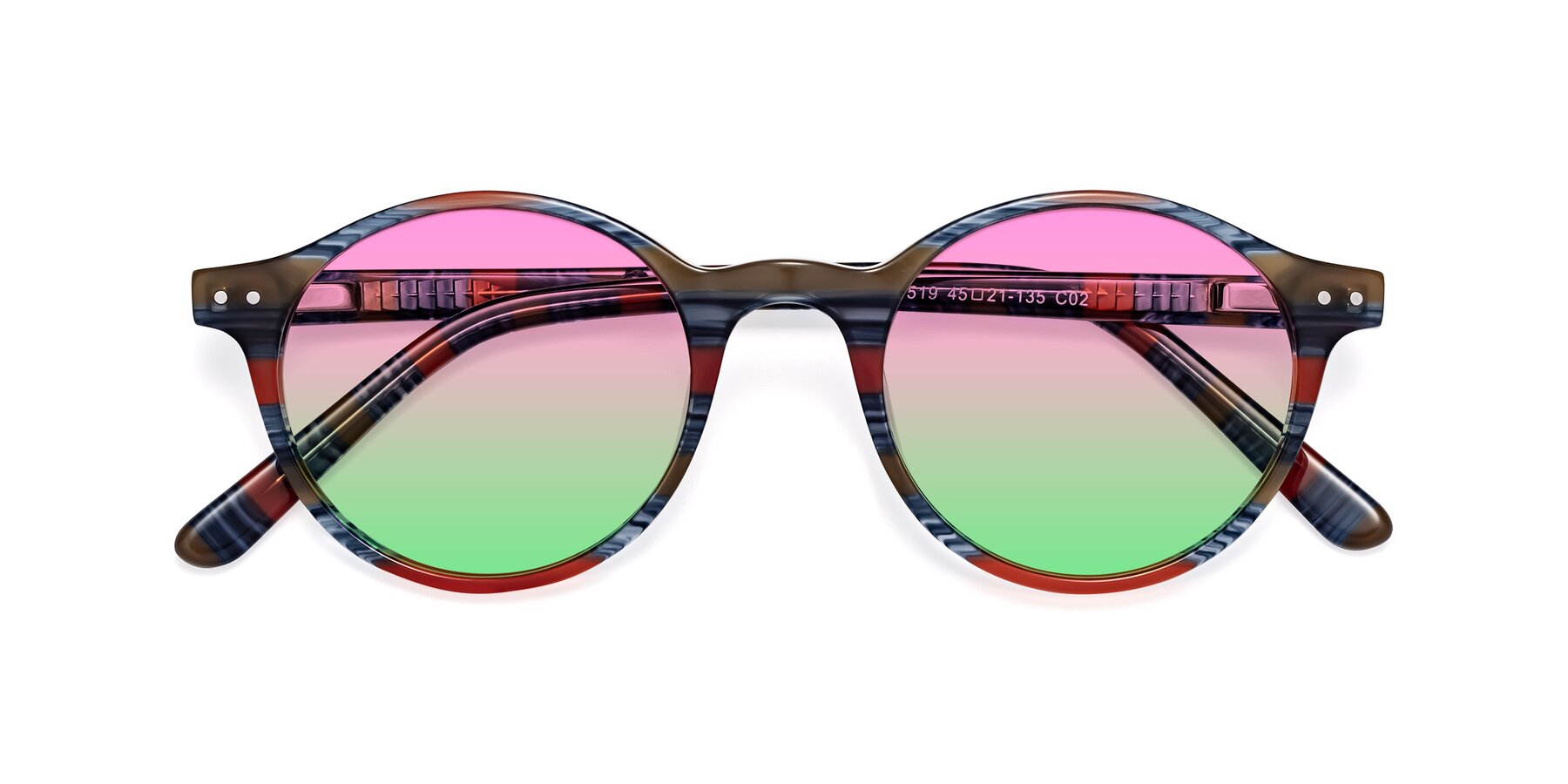 Folded Front of Jardi in Stripe Blue Red with Pink / Green Gradient Lenses