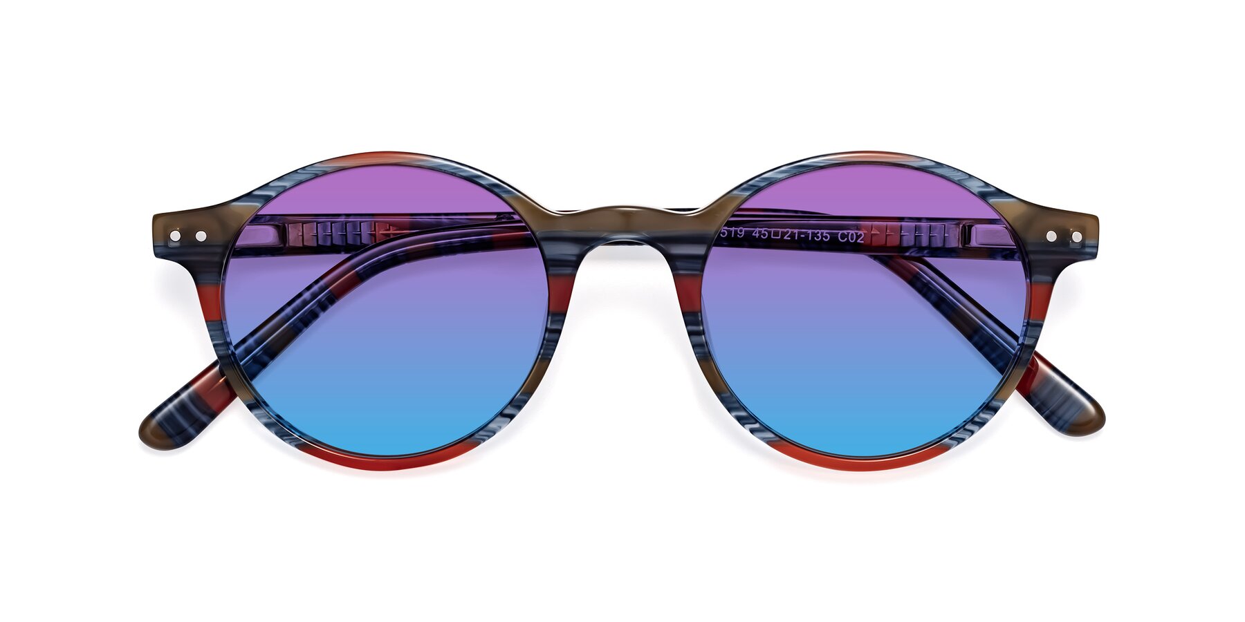 Folded Front of Jardi in Stripe Blue Red with Purple / Blue Gradient Lenses