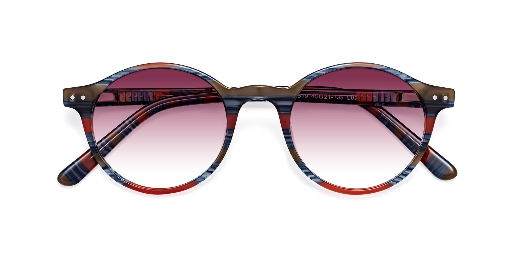 Folded Front of Jardi in Stripe Blue Red with Wine Gradient Lenses