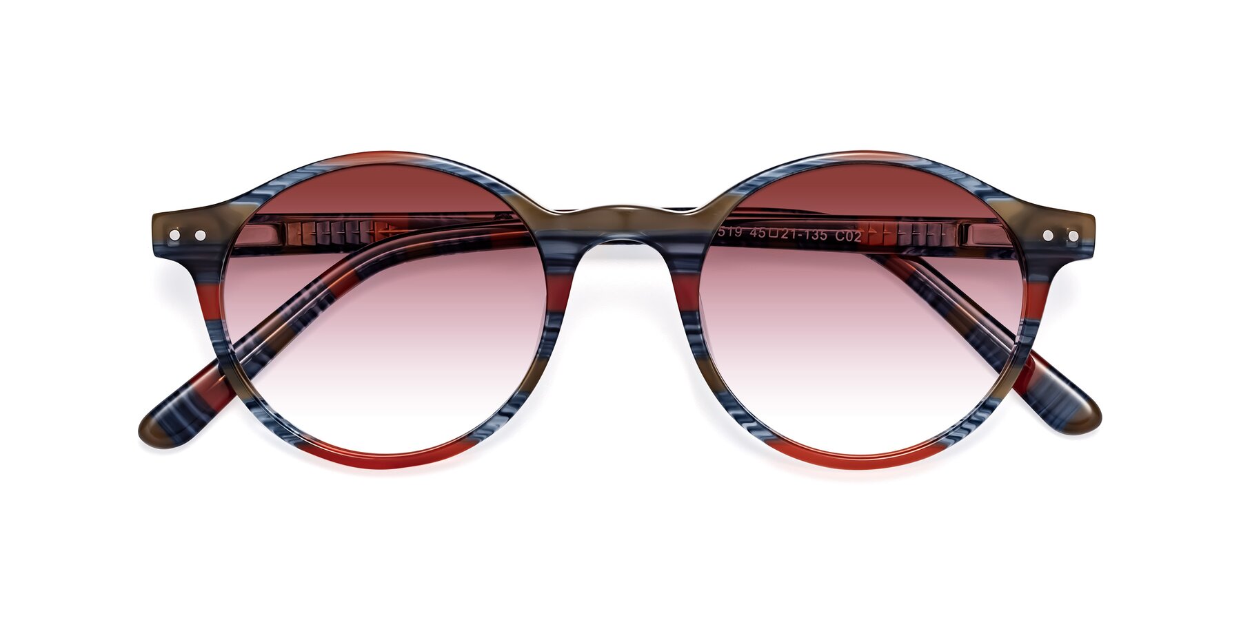 Folded Front of Jardi in Stripe Blue Red with Garnet Gradient Lenses