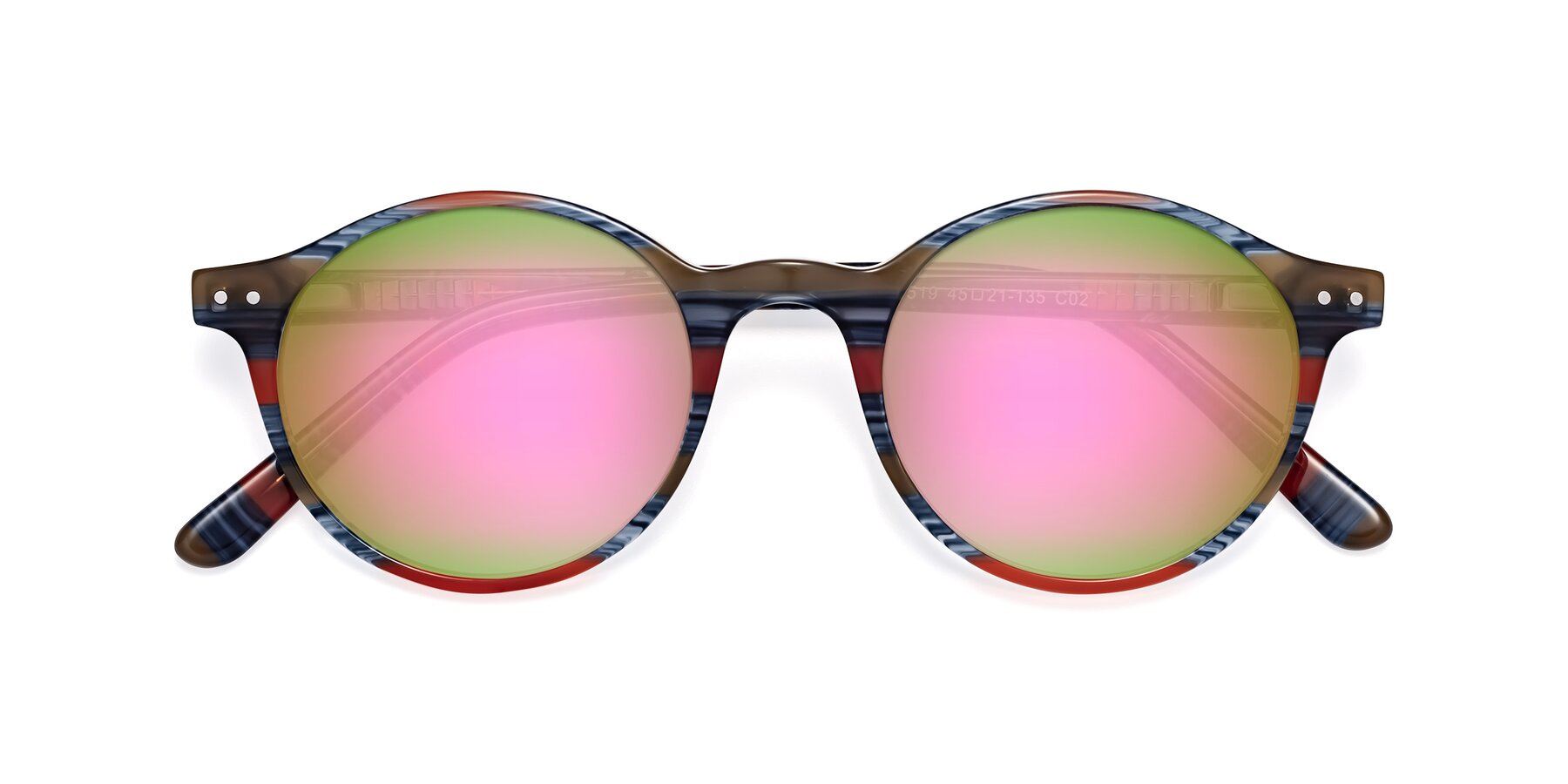 Folded Front of Jardi in Stripe Blue Red with Pink Mirrored Lenses