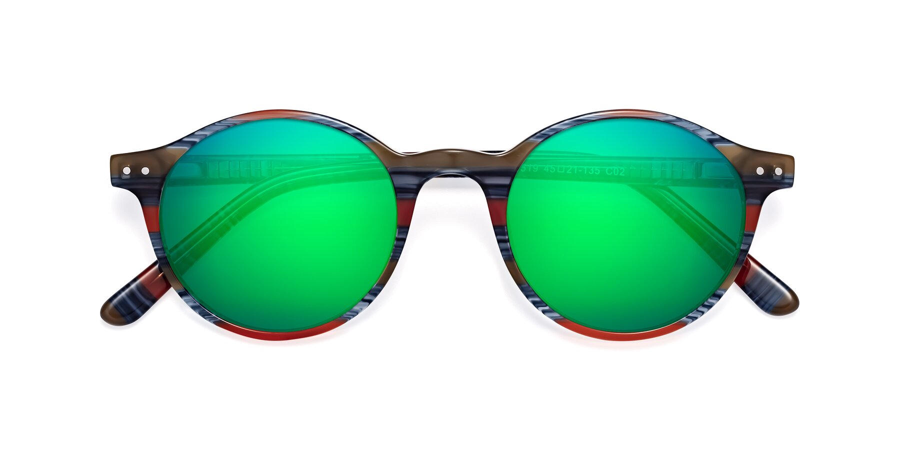 Folded Front of Jardi in Stripe Blue Red with Green Mirrored Lenses