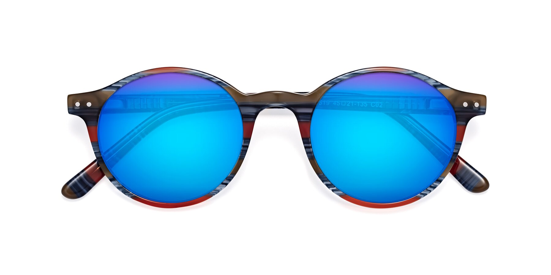 Folded Front of Jardi in Stripe Blue Red with Blue Mirrored Lenses