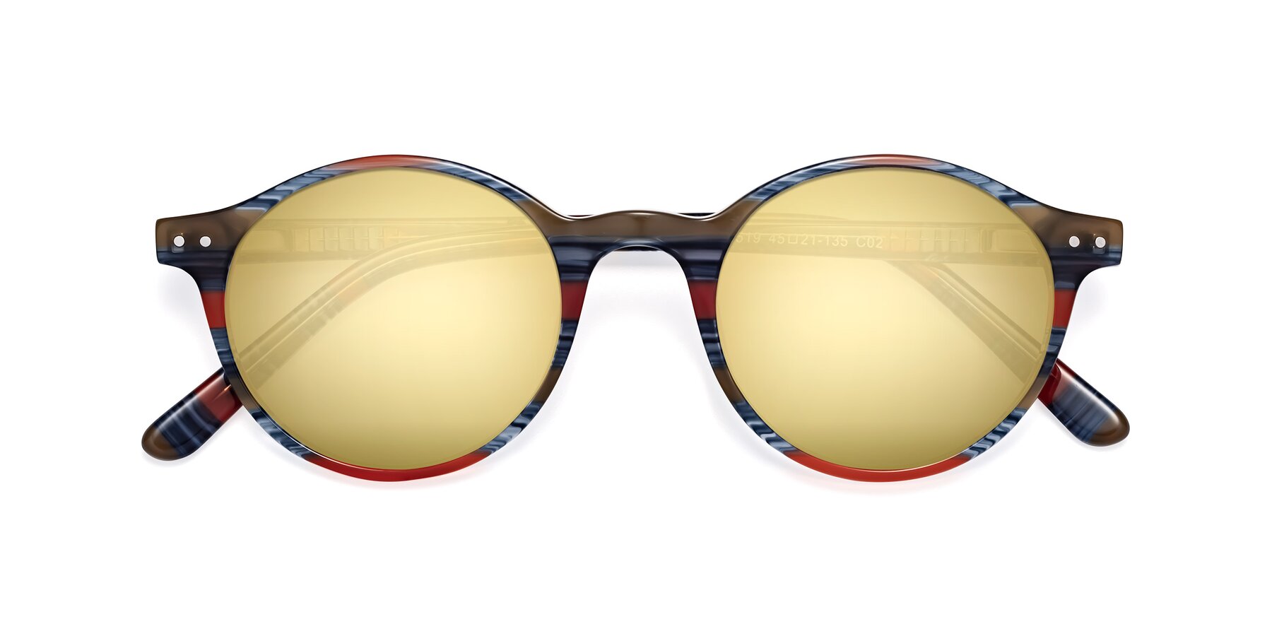 Folded Front of 17519 in Stripe Blue Red with Gold Mirrored Lenses