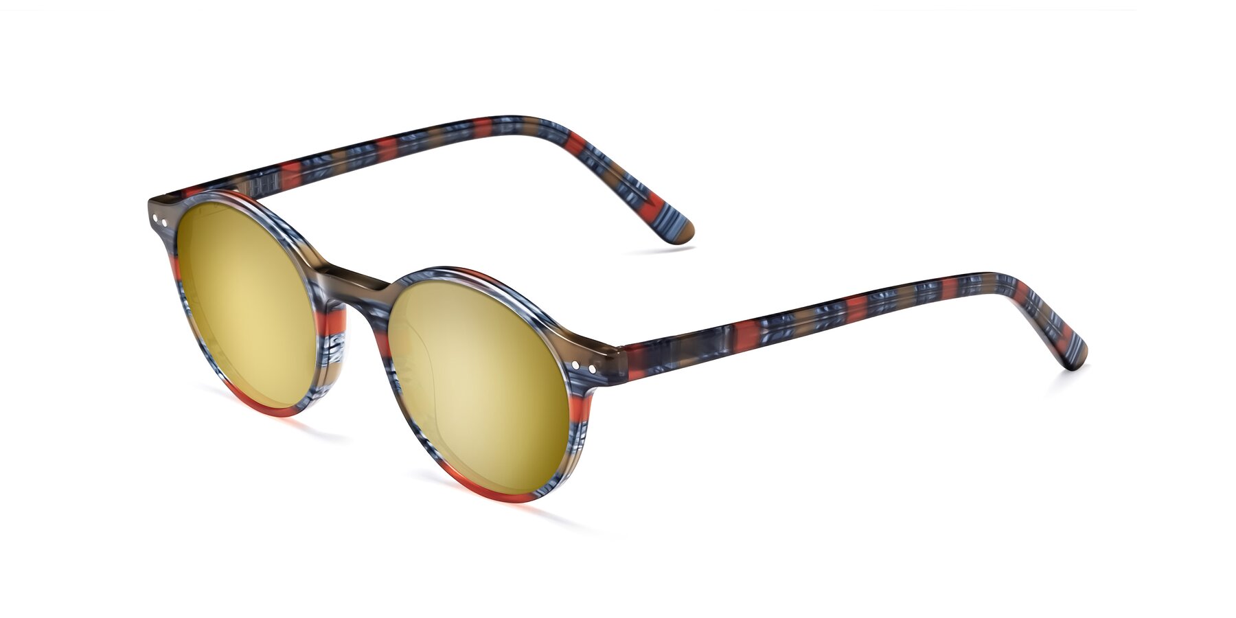 Angle of Jardi in Stripe Blue Red with Gold Mirrored Lenses