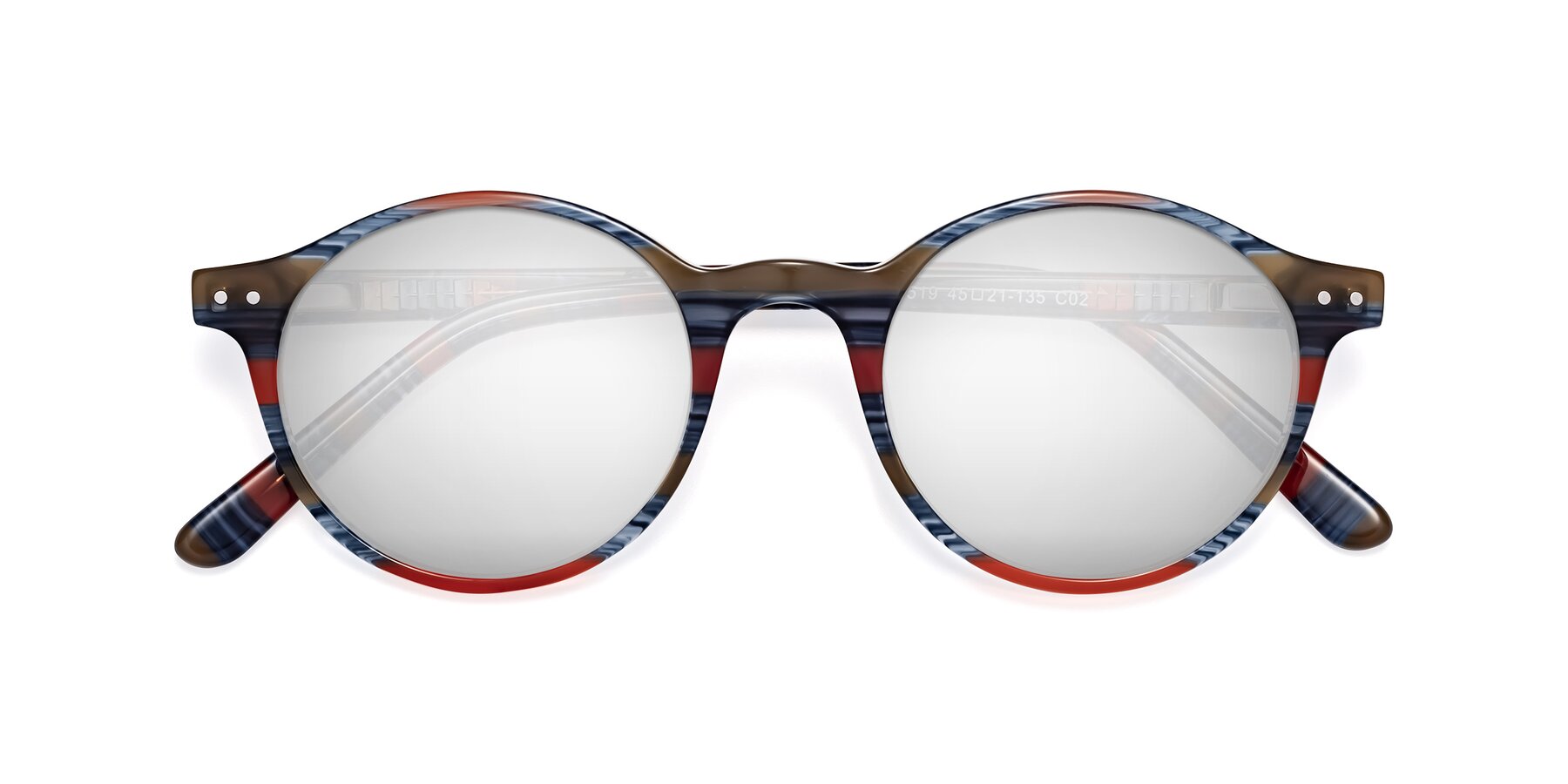 Folded Front of Jardi in Stripe Blue Red with Silver Mirrored Lenses