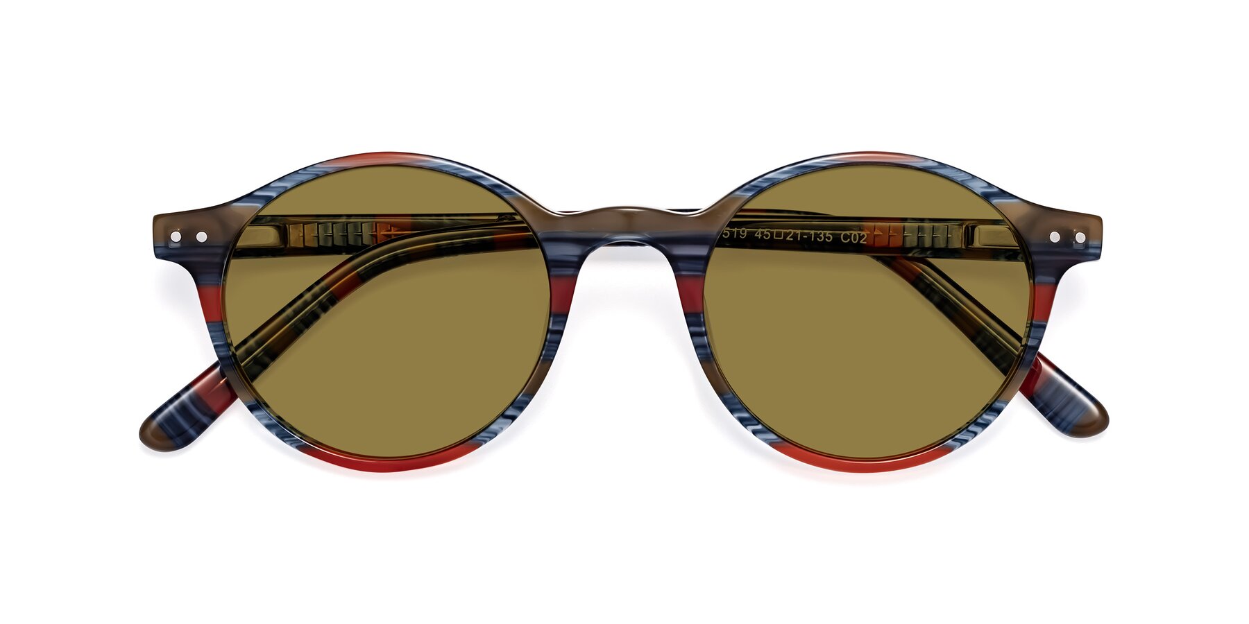 Folded Front of Jardi in Stripe Blue Red with Brown Polarized Lenses