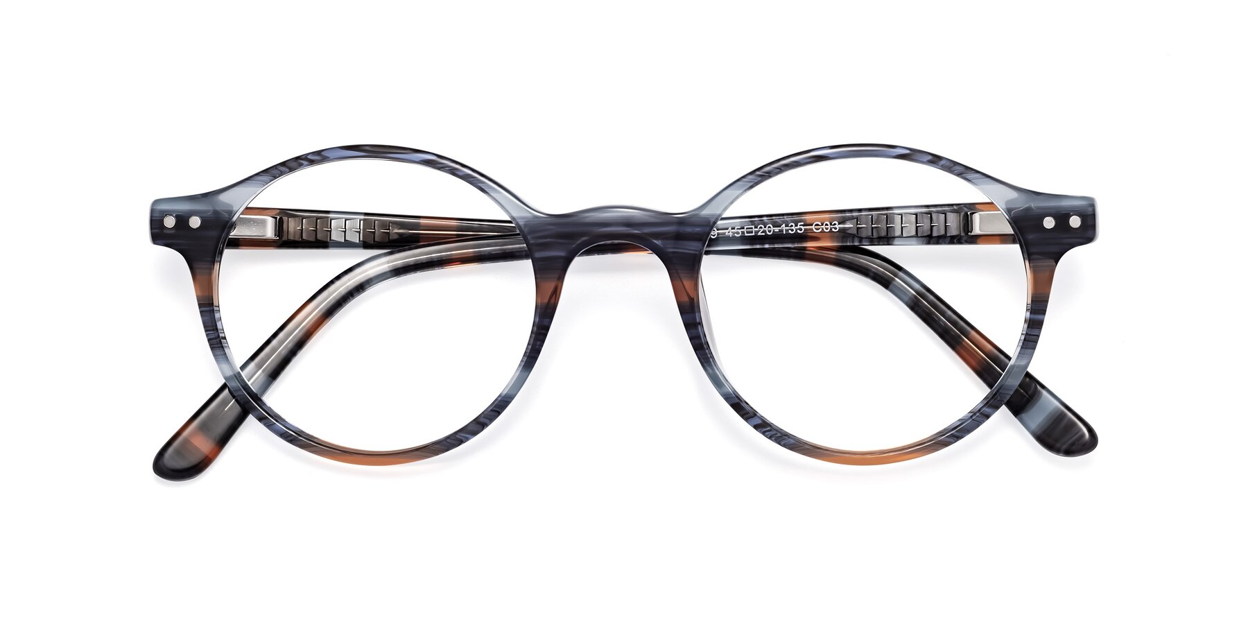 Folded Front of 17519 in Stripe Blue Brown with Clear Reading Eyeglass Lenses