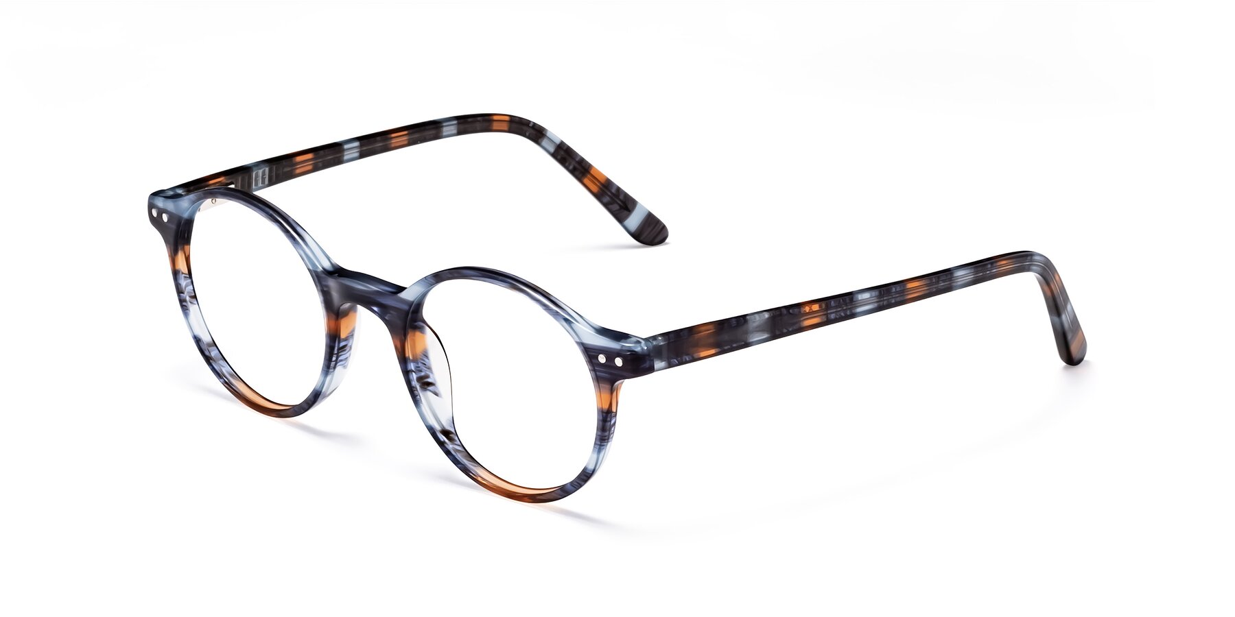 Angle of 17519 in Stripe Blue Brown with Clear Reading Eyeglass Lenses