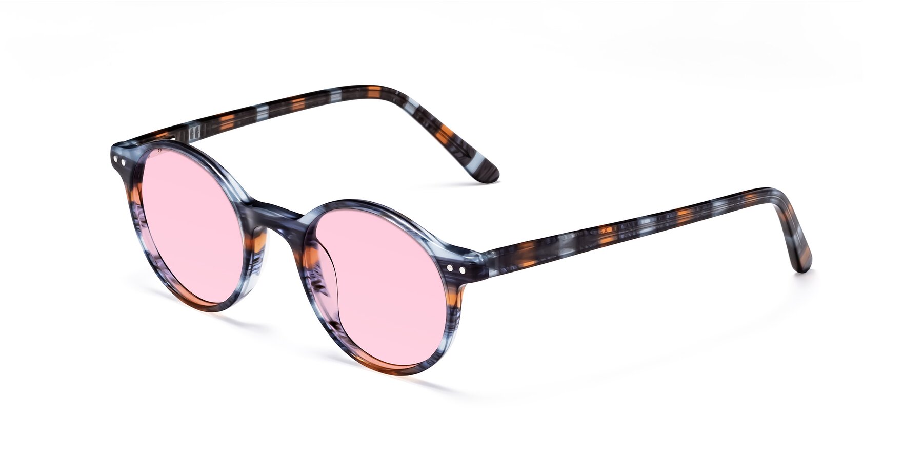 Angle of Jardi in Stripe Blue Brown with Light Pink Tinted Lenses