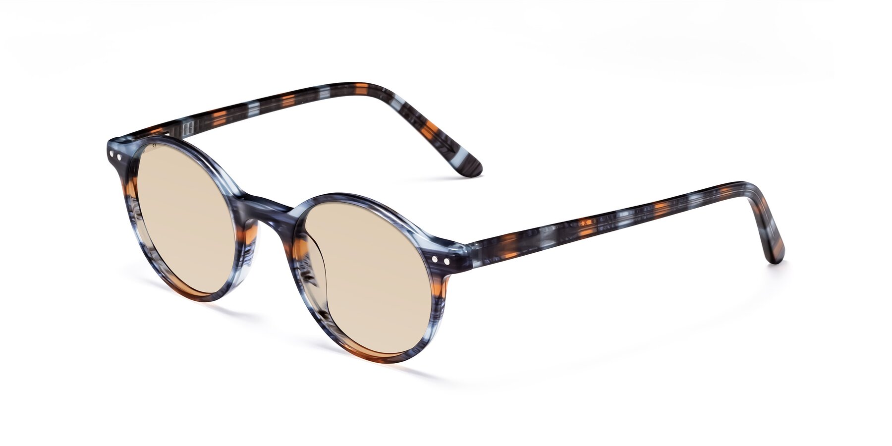 Angle of Jardi in Stripe Blue Brown with Light Brown Tinted Lenses