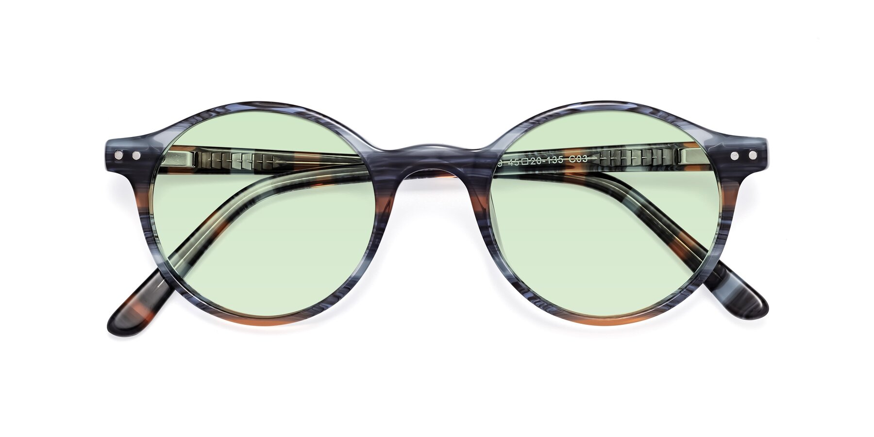 Folded Front of Jardi in Stripe Blue Brown with Light Green Tinted Lenses