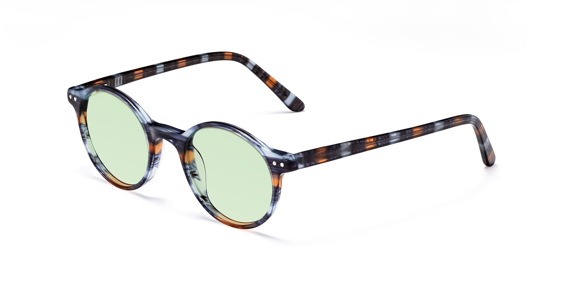 Angle of Jardi in Stripe Blue Brown with Light Green Tinted Lenses