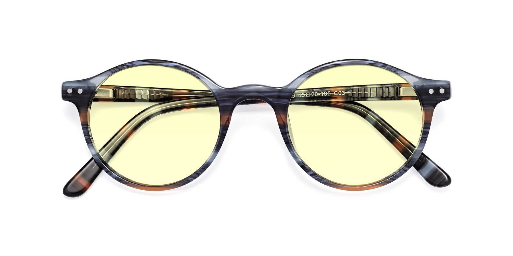 Folded Front of Jardi in Stripe Blue Brown with Light Yellow Tinted Lenses