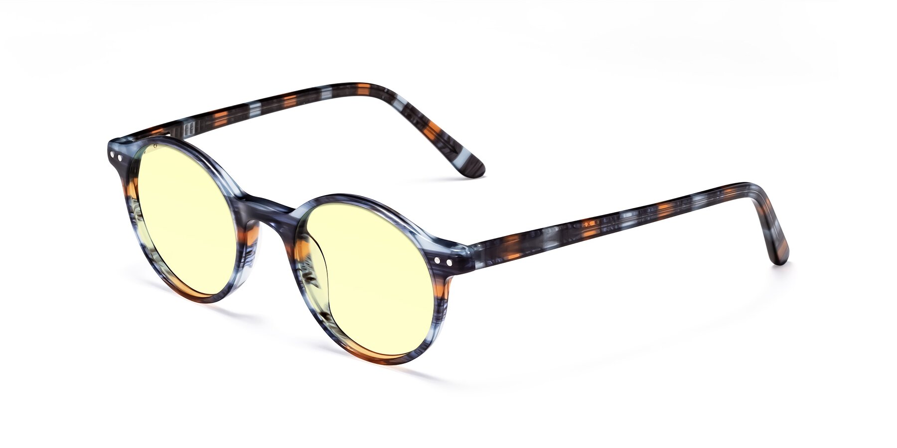 Angle of Jardi in Stripe Blue Brown with Light Yellow Tinted Lenses