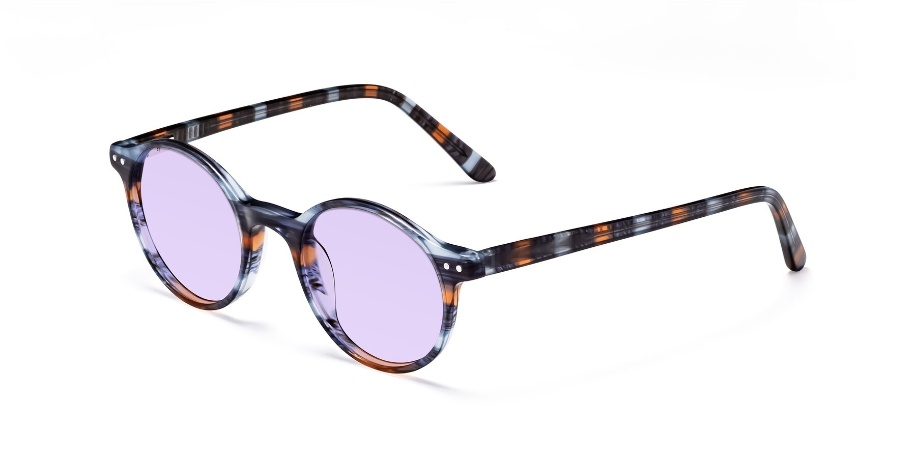 Angle of Jardi in Stripe Blue Brown with Light Purple Tinted Lenses