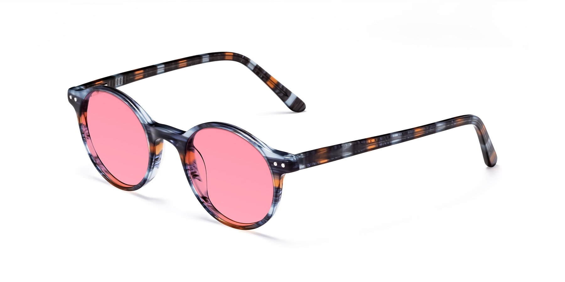 Angle of Jardi in Stripe Blue Brown with Pink Tinted Lenses