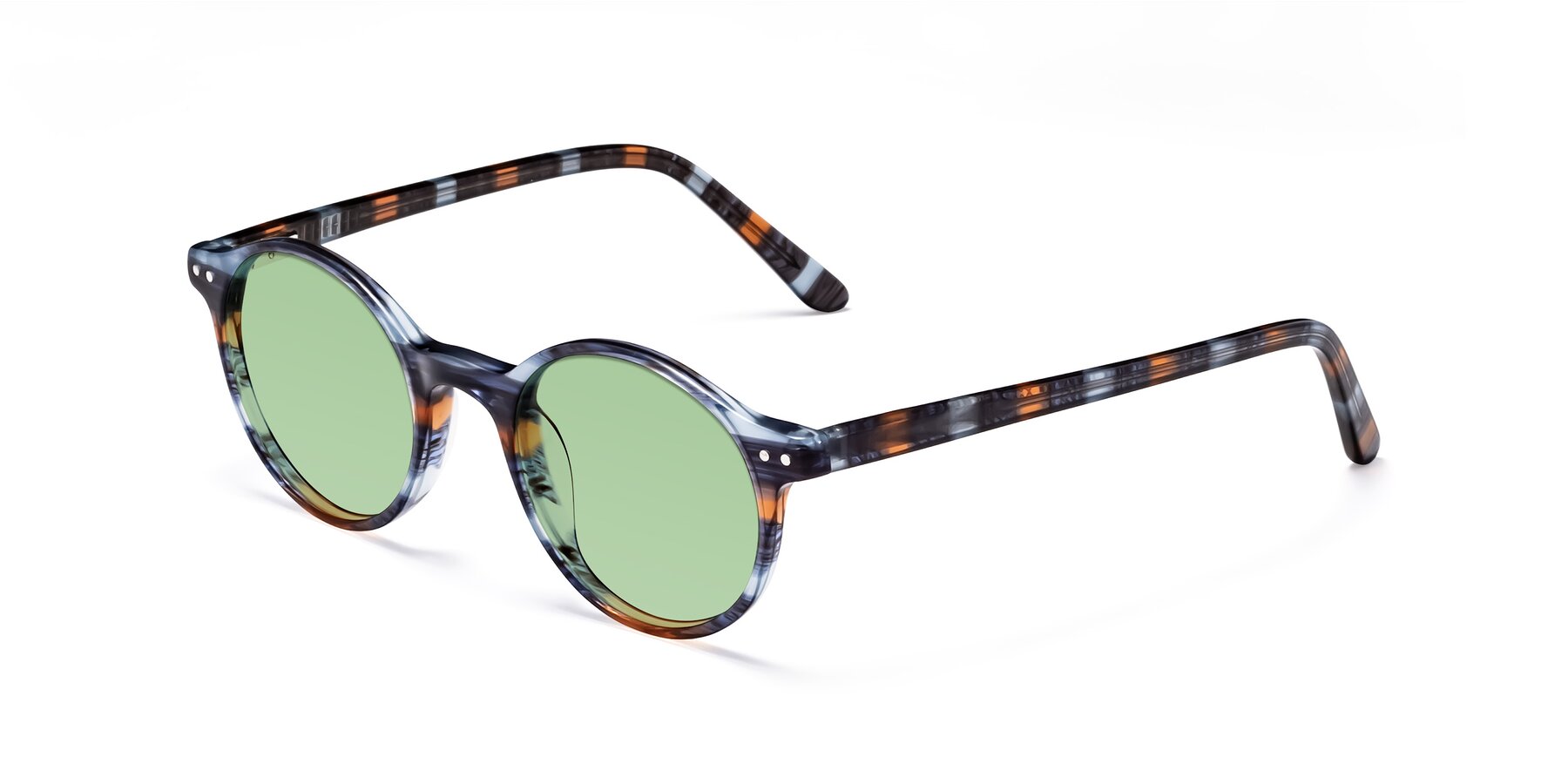 Angle of Jardi in Stripe Blue Brown with Medium Green Tinted Lenses
