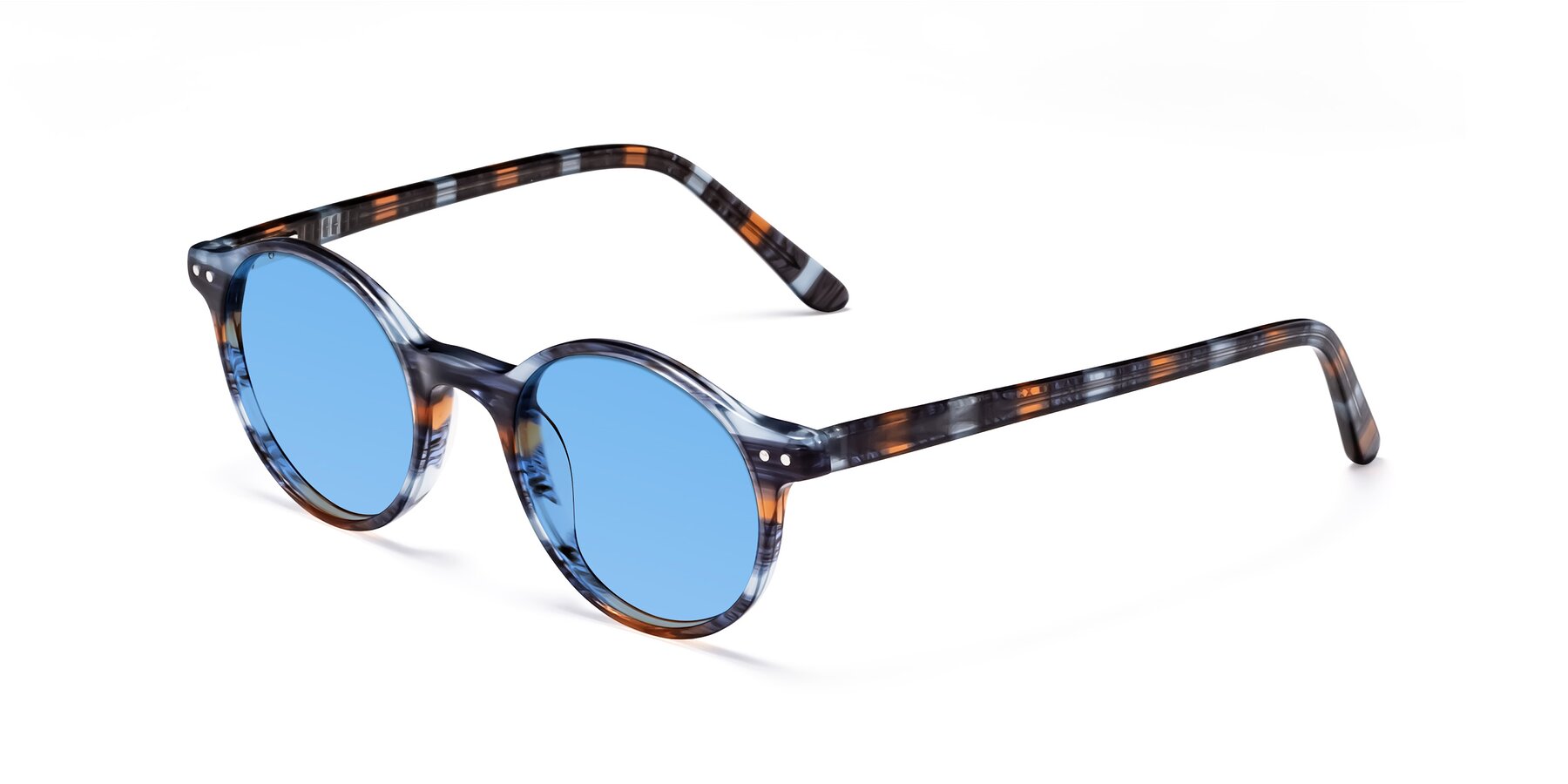 Angle of Jardi in Stripe Blue Brown with Medium Blue Tinted Lenses