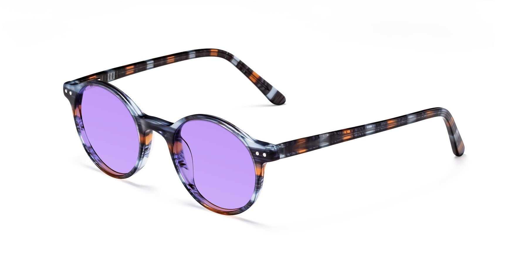 Angle of Jardi in Stripe Blue Brown with Medium Purple Tinted Lenses