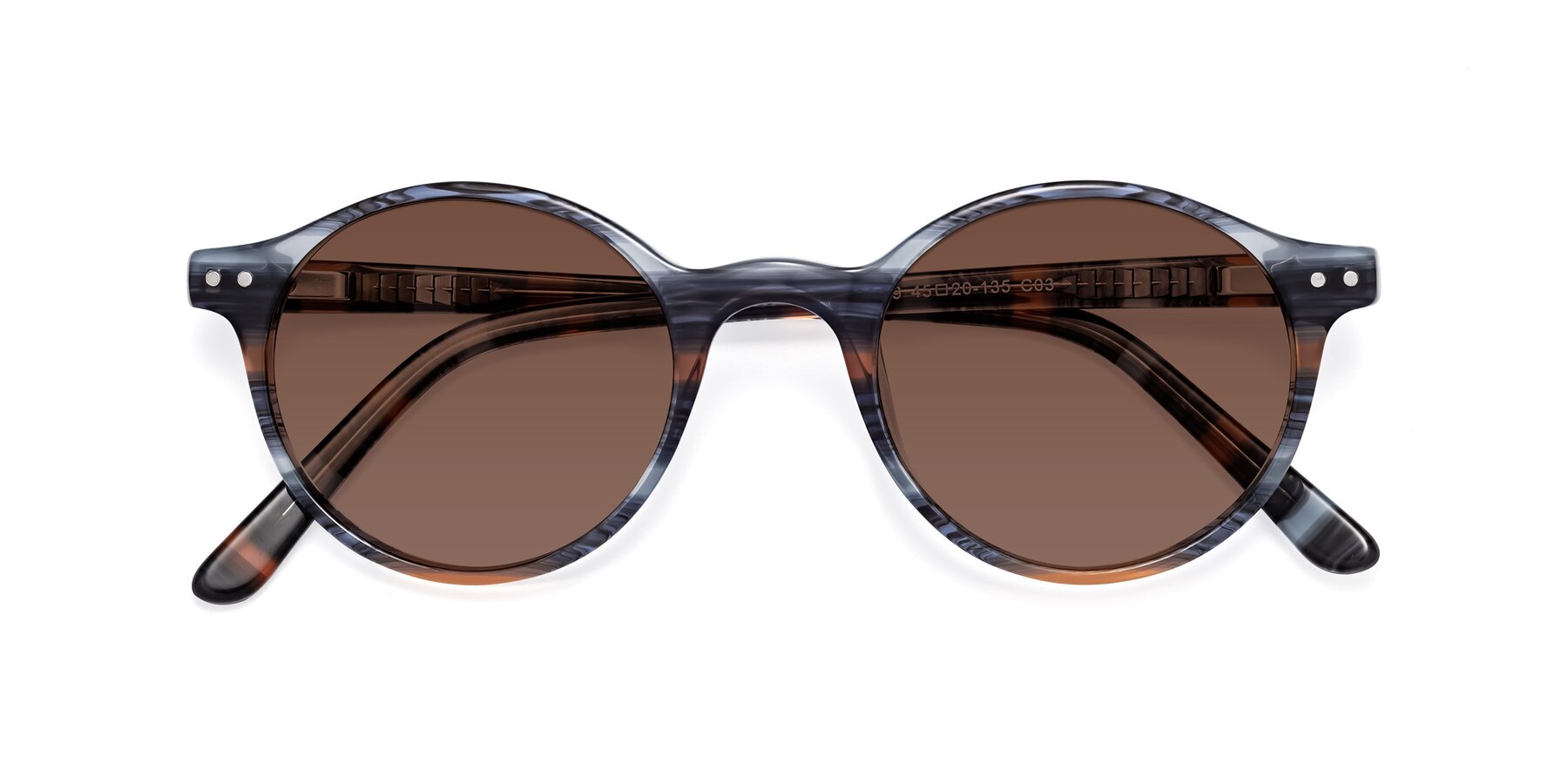 Folded Front of Jardi in Stripe Blue Brown with Brown Tinted Lenses