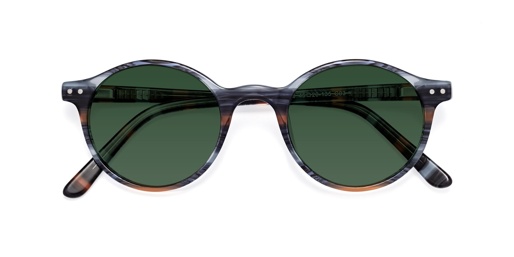 Folded Front of Jardi in Stripe Blue Brown with Green Tinted Lenses