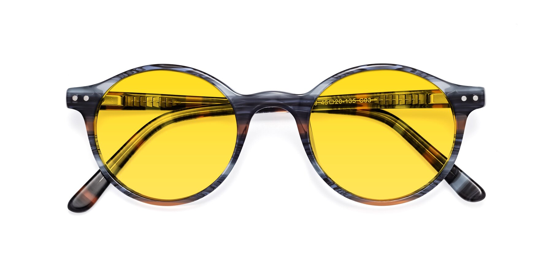 Folded Front of Jardi in Stripe Blue Brown with Yellow Tinted Lenses