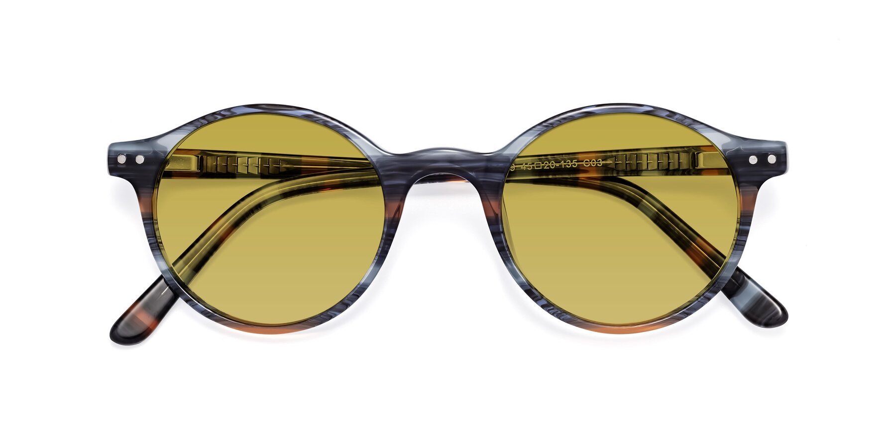 Folded Front of Jardi in Stripe Blue Brown with Champagne Tinted Lenses