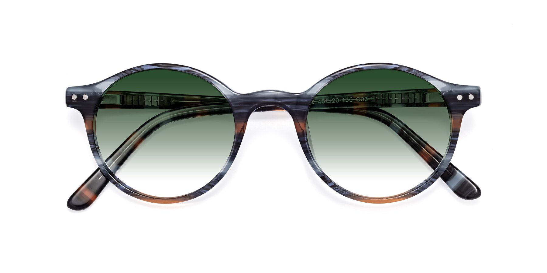 Folded Front of Jardi in Stripe Blue Brown with Green Gradient Lenses