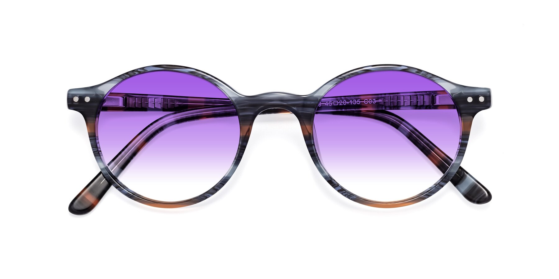 Folded Front of Jardi in Stripe Blue Brown with Purple Gradient Lenses