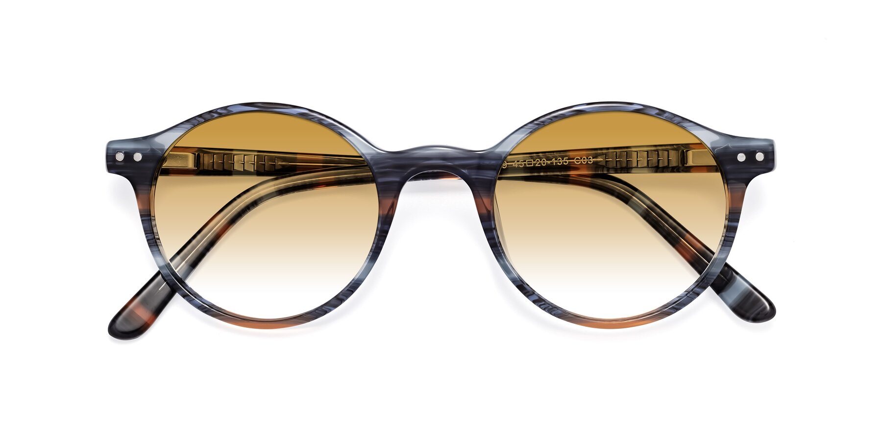 Folded Front of Jardi in Stripe Blue Brown with Champagne Gradient Lenses