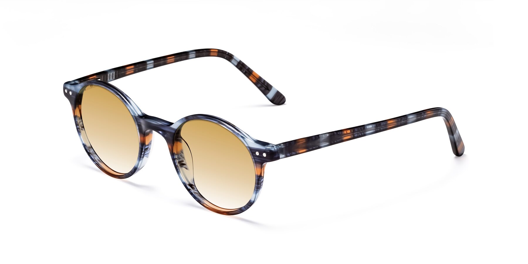 Angle of Jardi in Stripe Blue Brown with Champagne Gradient Lenses