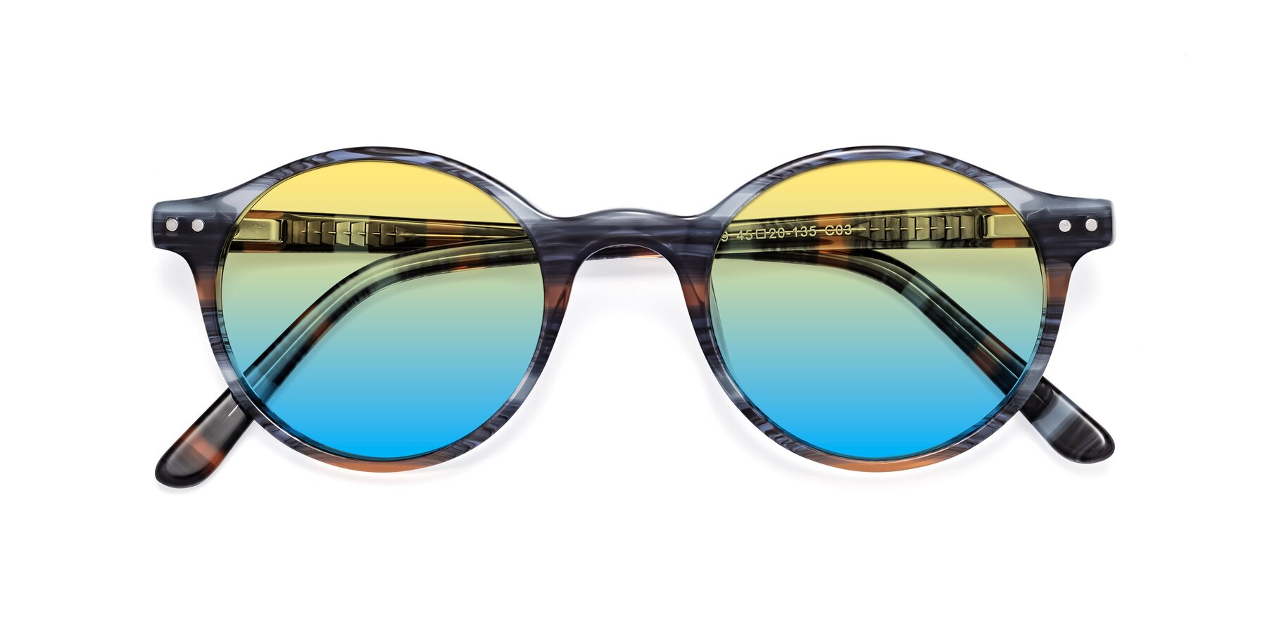 Folded Front of 17519 in Stripe Blue Brown with Yellow / Blue Gradient Lenses
