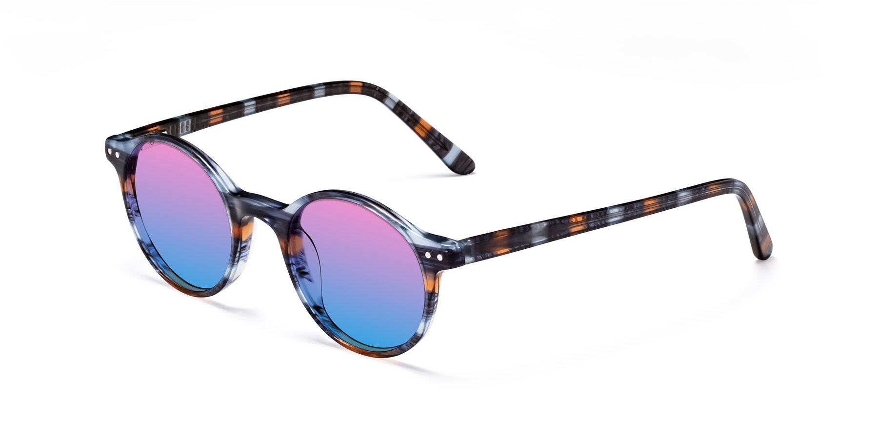Angle of Jardi in Stripe Blue Brown with Pink / Blue Gradient Lenses