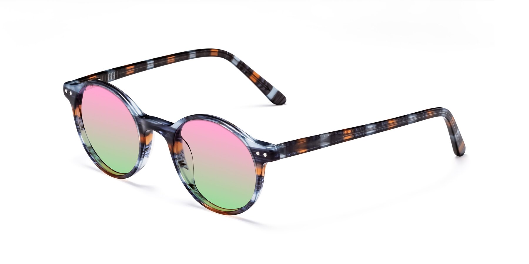 Angle of Jardi in Stripe Blue Brown with Pink / Green Gradient Lenses