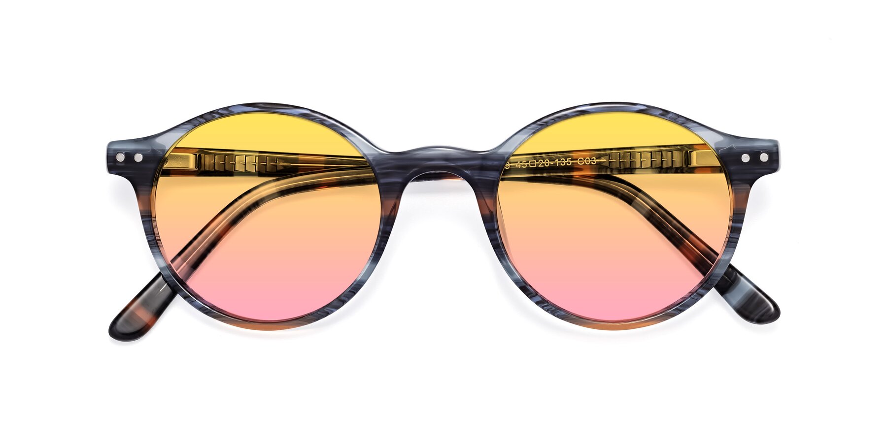 Folded Front of Jardi in Stripe Blue Brown with Yellow / Pink Gradient Lenses