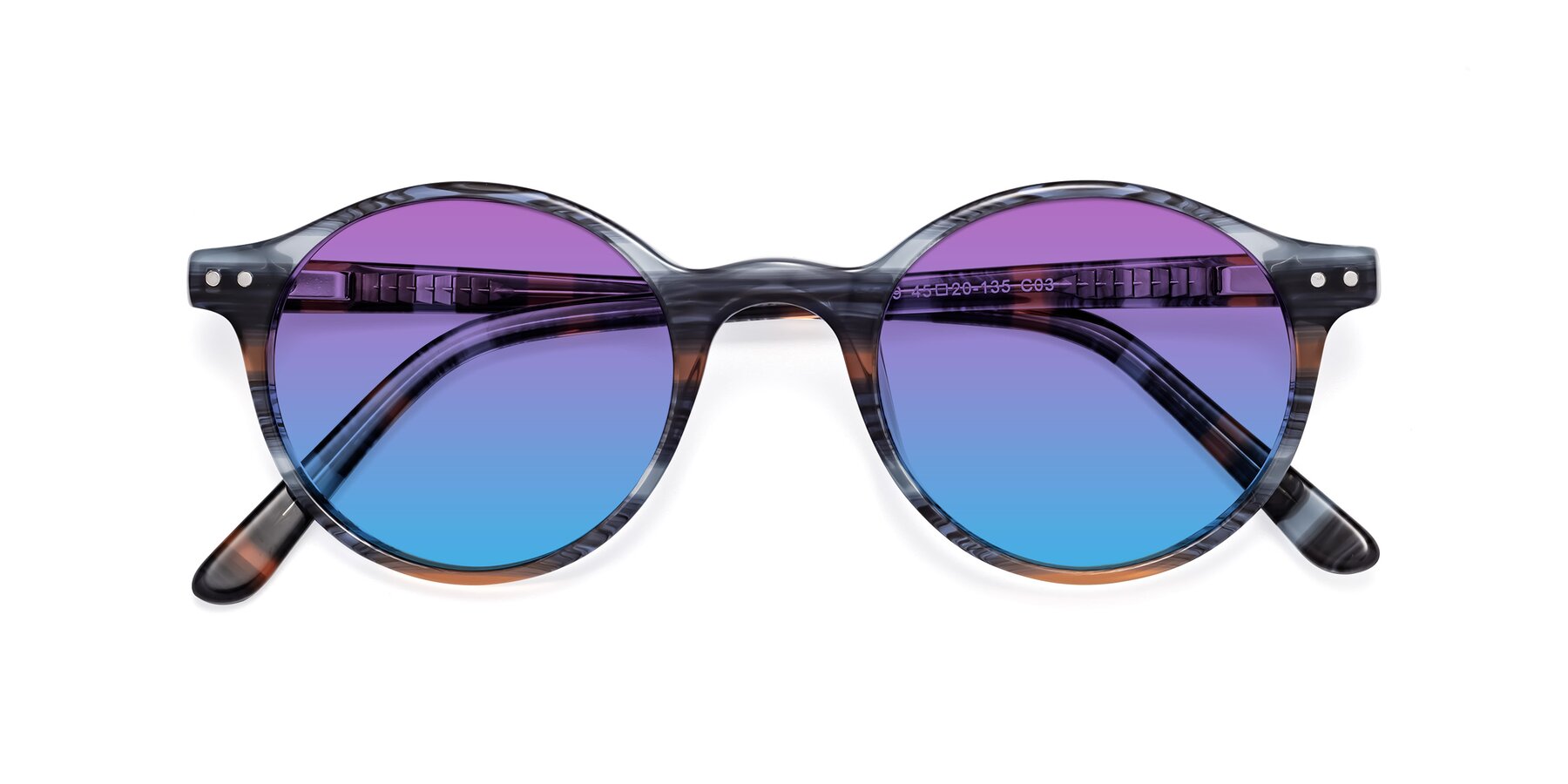 Folded Front of 17519 in Stripe Blue Brown with Purple / Blue Gradient Lenses