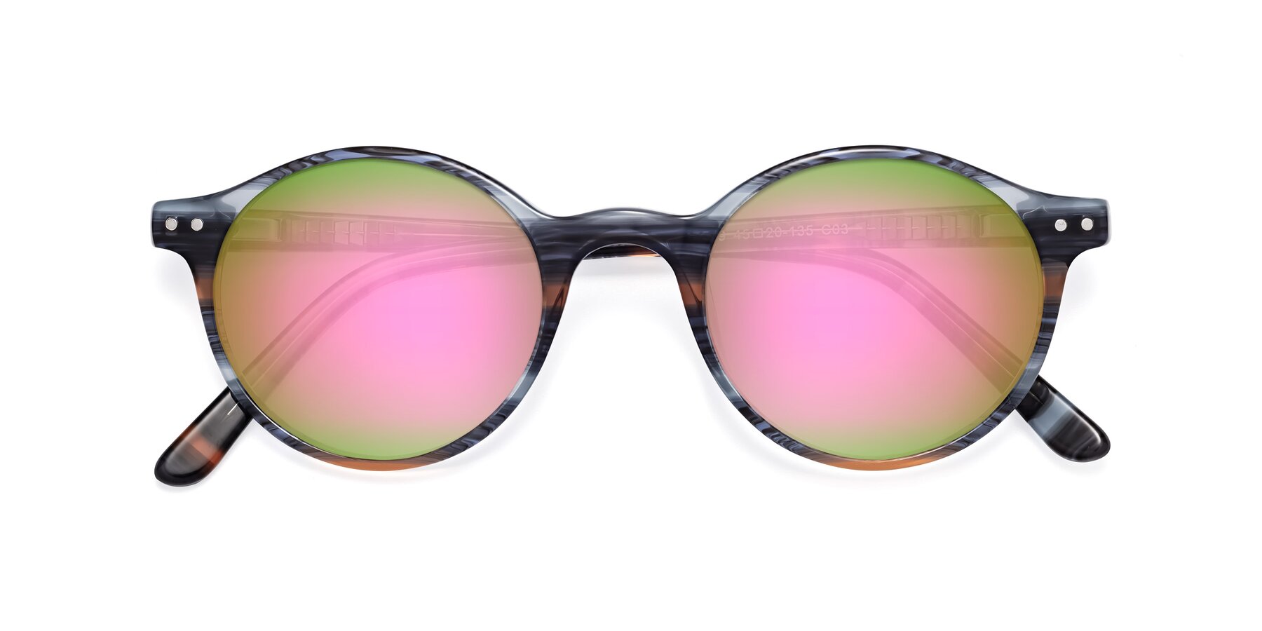Folded Front of Jardi in Stripe Blue Brown with Pink Mirrored Lenses